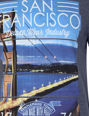 San Fran Motif T-Shirt in Blue Marl - Dissident