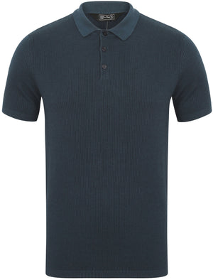 Dangerfield Plaited Knitted Polo Shirt in Reflex Blue - Dissident