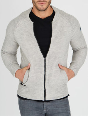 Dax Wool Blend Bomber Style Cardigan in Light Grey Marl - Dissident