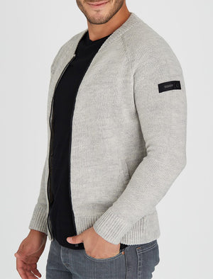 Dax Wool Blend Bomber Style Cardigan in Light Grey Marl - Dissident