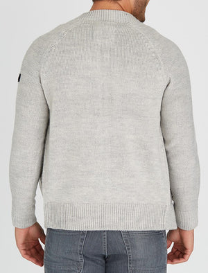 Dax Wool Blend Bomber Style Cardigan in Light Grey Marl - Dissident