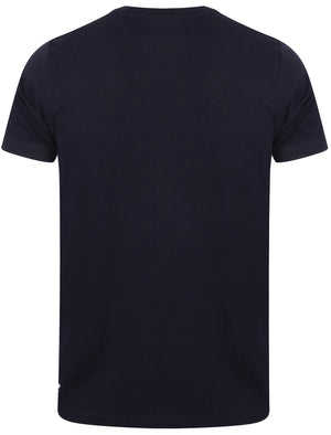 Adachi Crew Neck Cotton T-Shirt with Zip Chest Pocket In Navy - Dissident
