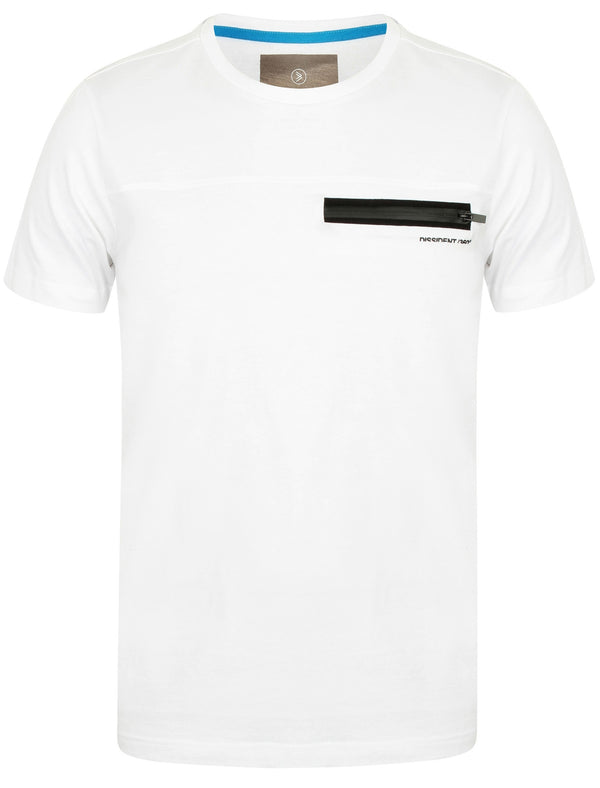 Adachi Crew Neck Cotton T-Shirt with Zip Chest Pocket In Optic White - Dissident