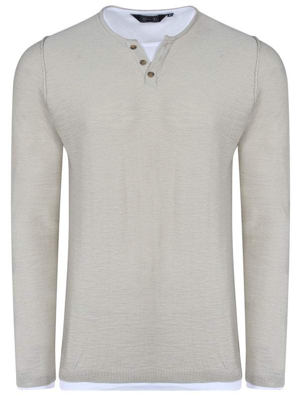 Ashcroft Y Neck Mock T-Shirt Insert Jumper In Stone - Dissident