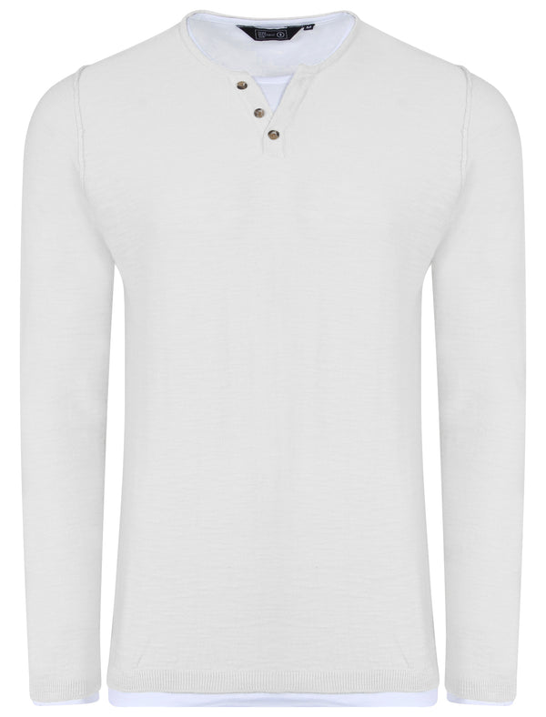 Ashcroft Y Neck Mock T-Shirt Insert Jumper In Optic White - Dissident