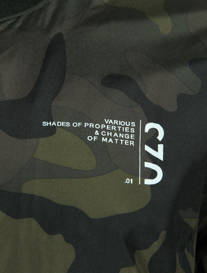 Ayles Camouflage Print Bomber Jacket in Khaki - Dissident