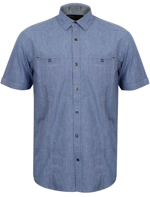 Bascom Cotton Short Sleeve Shirt in Sapphire Blue - Dissident