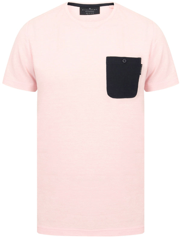 Bax Textured Cotton Slub T-Shirt with Contrast Chest Pocket In Blushing Pink - Dissident