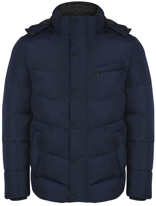 Bennett Quilted Coat with Detachable Sherpa Lined Hood in Midnight Blue- Dissident