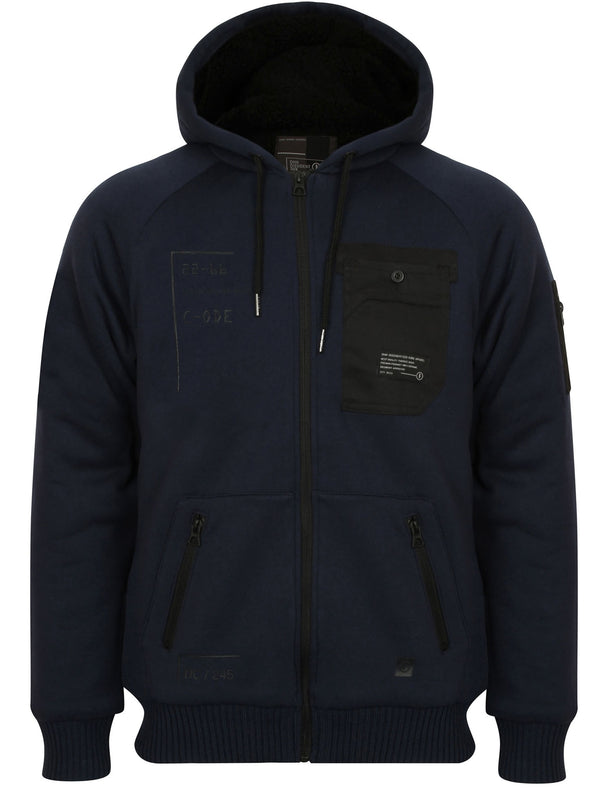Blocker Zip Through Hoodie with Borg Lining in Midnight Blue - Dissident