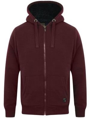 Bolo 2 Zip Through Chunky Hoodie With Borg Lining In Wine - Dissident