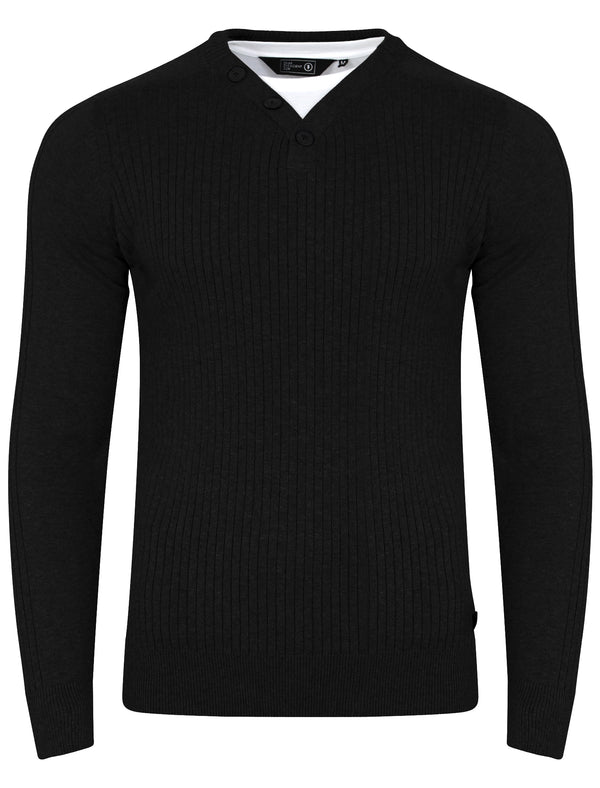 Brookmead Ribbed Jumper with Inner Mock T-Shirt in Black - Dissident