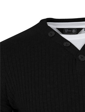 Brookmead Ribbed Jumper with Inner Mock T-Shirt in Black - Dissident