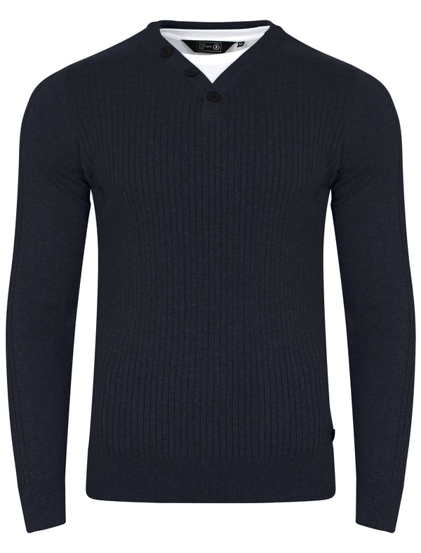 Brookmead Ribbed Jumper with Inner Mock T-Shirt in Dark Navy - Dissident
