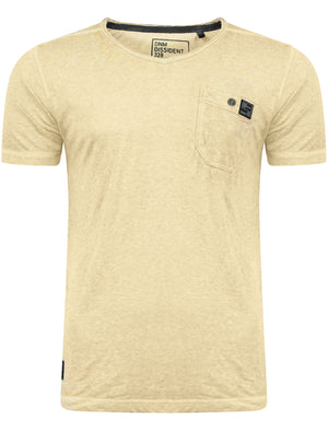 Burnsouth V Neck Burnout T-Shirt with Pocket in Oyster Beige - Dissident