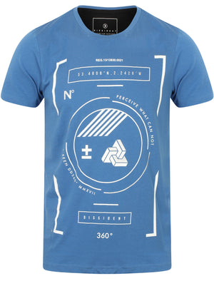 Circular Motif Cotton Crew Neck T-Shirt In Federal Blue - Dissident