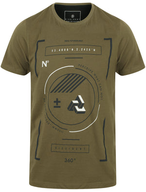 Circular Motif Cotton Crew Neck T-Shirt In Khaki - Dissident