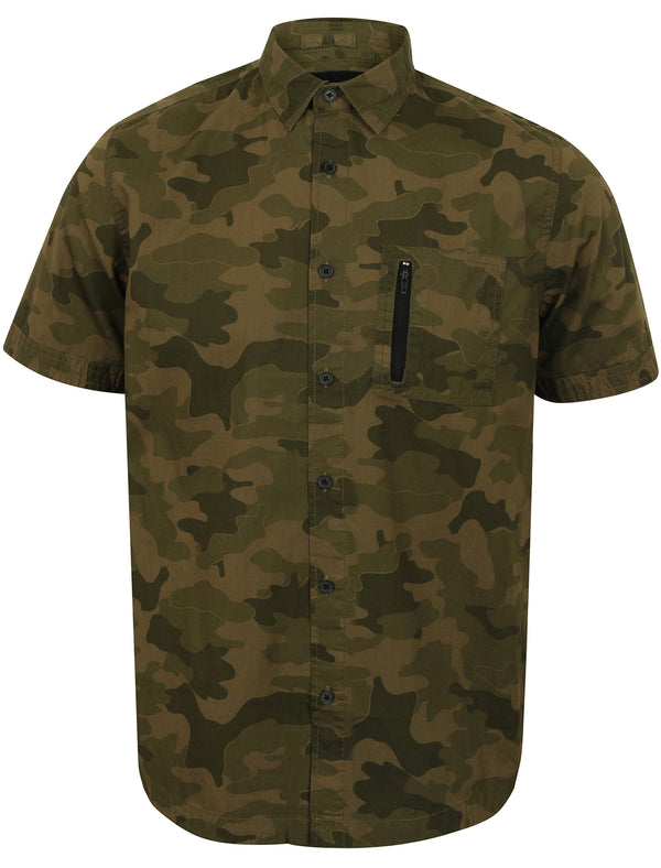 Citadel Camo Print Short Sleeve Cotton Shirt in Khaki - Dissident