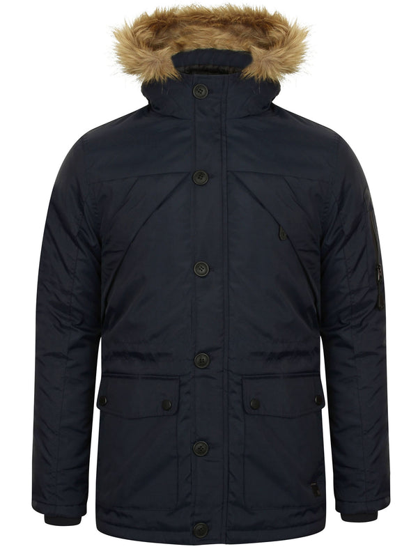 Claremont Parka Coat with Fur Trim Hood in True Navy - Dissident