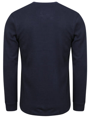 Cyril V Neck Mock Insert Cotton Ribbed Top in Navy - Dissident