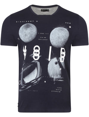 Darkness Motif Print Cotton T-Shirt In Dark Sapphire - Dissident