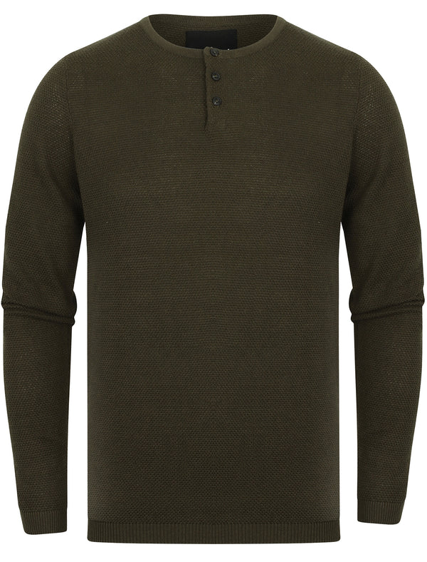 Deluca Henley Neck Textured Jumper In New Khaki - Dissident