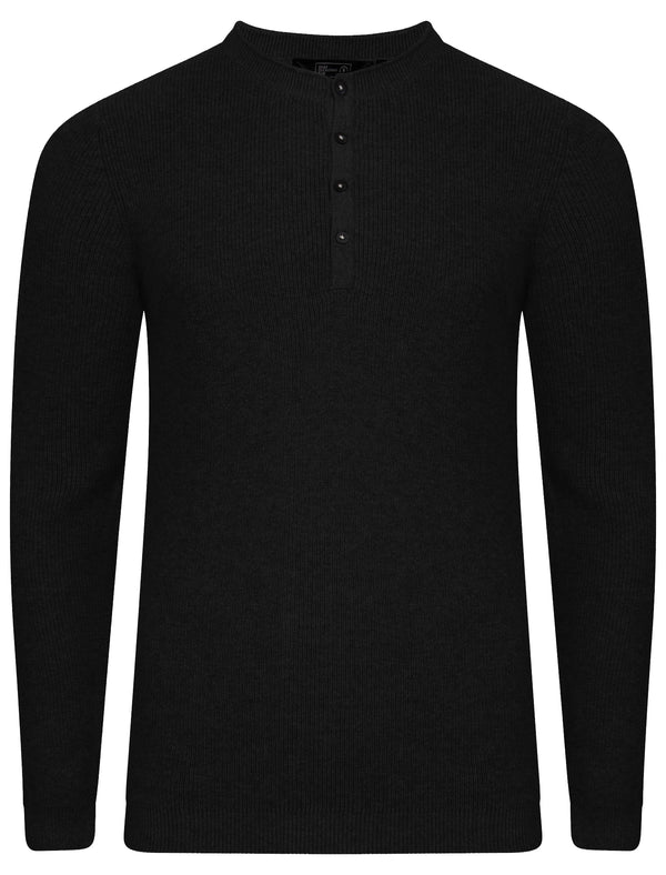 Dillard Grandad Neck Ribbed Jumper in Black - Dissident