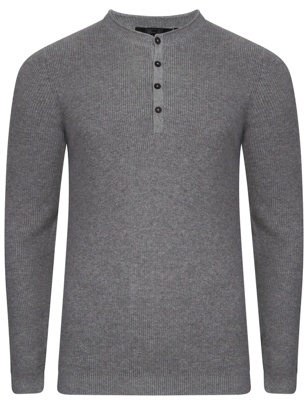 Dillard Grandad Neck Ribbed Jumper in Grey Marl - Dissident