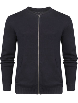 Dimaggio Collarless Zip Up Cardigan in Dark Navy - Dissident