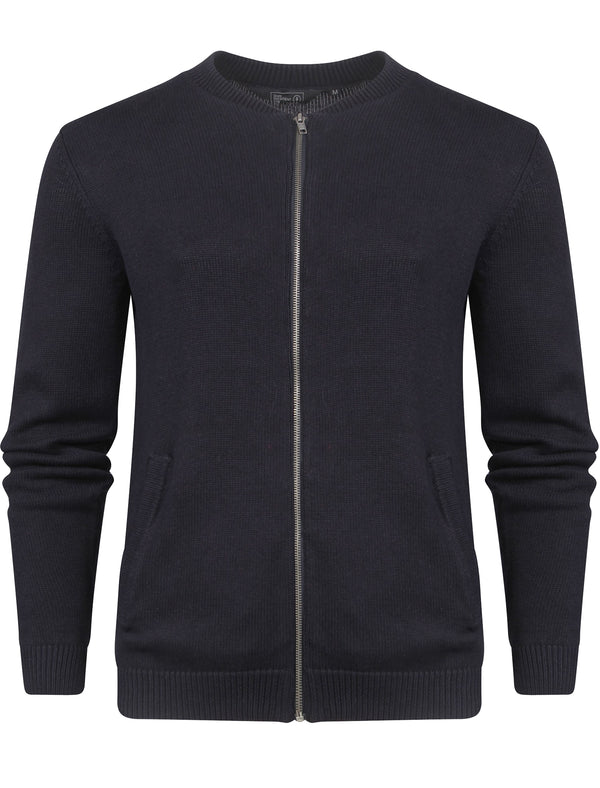 Dimaggio Collarless Zip Up Cardigan in Dark Navy - Dissident