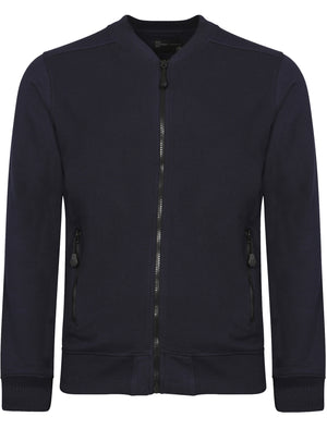 Ellerslie Pique Zip Through Jersey Bomber Jacket In Navy - Dissident