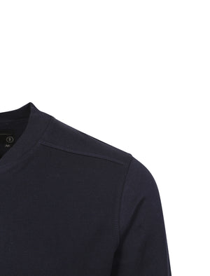 Ellerslie Pique Zip Through Jersey Bomber Jacket In Navy - Dissident