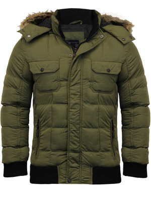 Enyo Quilted Puffer Jacket With Detachable Fur Trim Hood in Amazon Khaki - Dissident