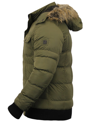 Enyo Quilted Puffer Jacket With Detachable Fur Trim Hood in Amazon Khaki - Dissident