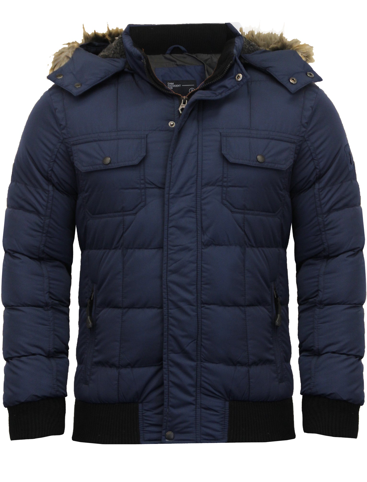 Mens quilted jacket with fur hood top