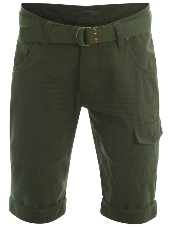 Dissident amazon khaki Finsbury cargo shorts with free matching belt