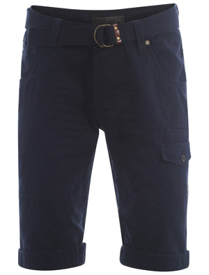 Dissident midnight blue Finsbury cargo shorts with free matching belt