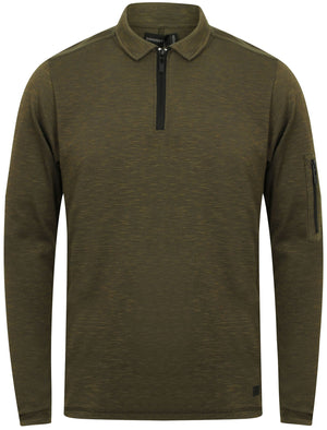 Fuler Zip Up Injection Marl Long Sleeve Top in Khaki / Black - Dissident