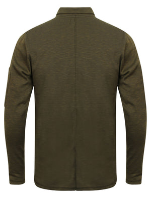 Fuler Zip Up Injection Marl Long Sleeve Top in Khaki / Black - Dissident