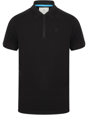 Fusa Cotton Pique Polo Shirt with Zip Collar In Jet Black - Dissident