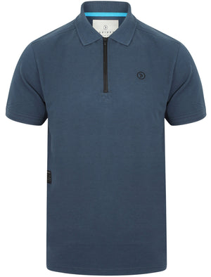 Fusa Cotton Pique Polo Shirt with Zip Collar In Reflex Blue - Dissident