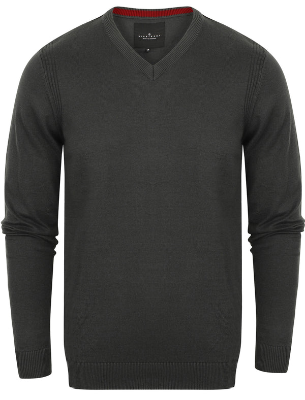 Gotha V Neck Cotton Jumper In Charcoal - Dissident