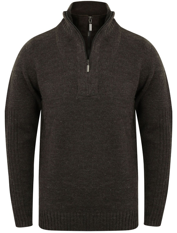 Han Zip Up Double Mock Neckline Cardigan in Charcoal Marl - Dissident