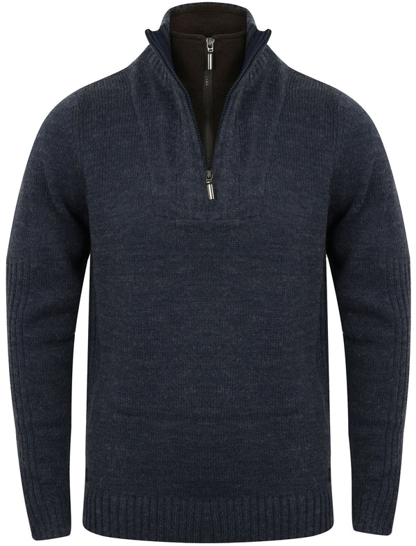Han Zip Up Double Mock Neckline Cardigan in Midnight Blue Marl - Dissident