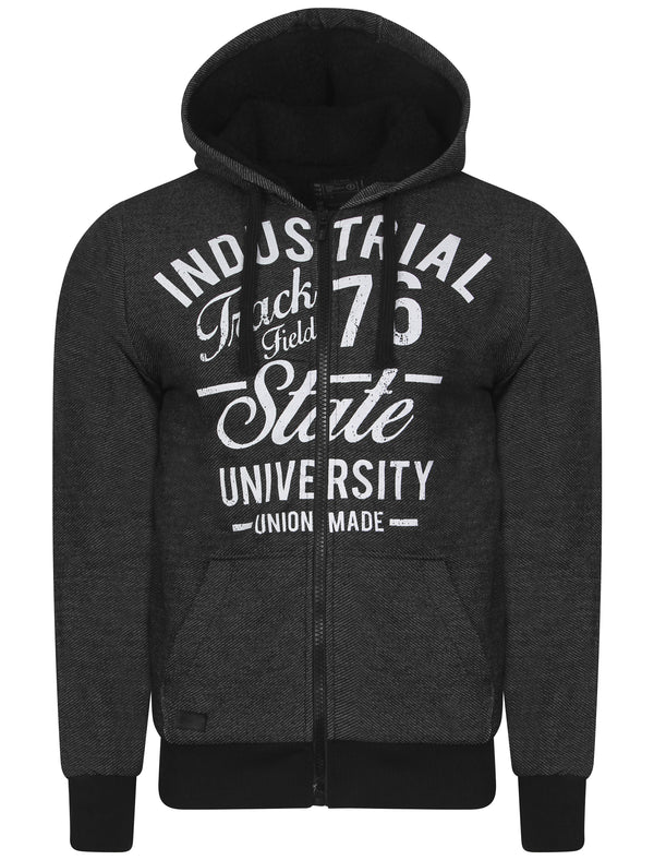 Harrow Sherpa Lined Zip Through Hoodie in Black - Dissident