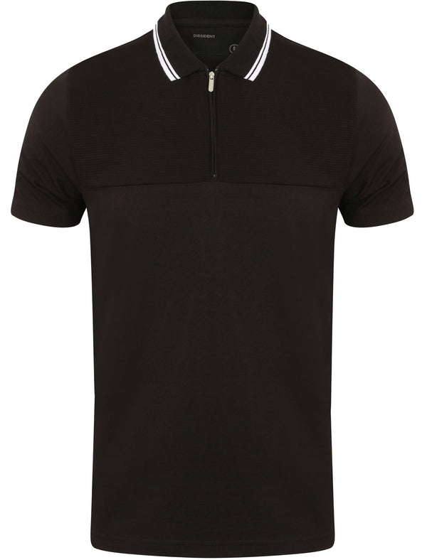 Henstridge Zip Up Jersey Polo Shirt in Black - Dissident