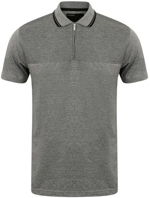 Henstridge Zip Up Jersey Polo Shirt in Mid Grey Marl - Dissident