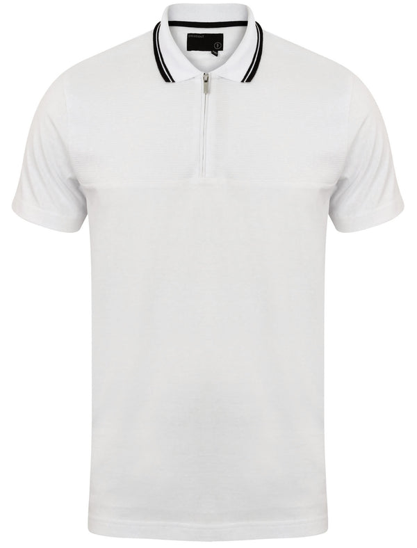 Henstridge Zip Up Jersey Polo Shirt in Optic White - Dissident