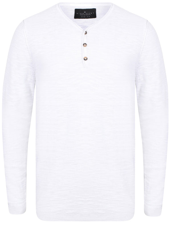 Hoggle Cotton Slub Henley Jumper In Optic White - Dissident