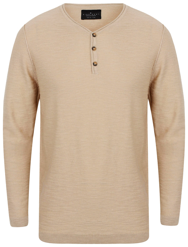 Hoggle Cotton Slub Henley Jumper In Stone - Dissident